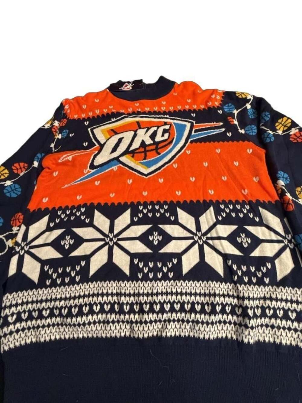 Oklahoma City Thunder Holiday Lights Sweater Long Sleeve T-Shirt Size M